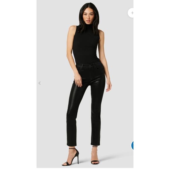 Hudson Wax Coated High Waist Straight Ankle Coated Jeans Black Size 27 NWOT